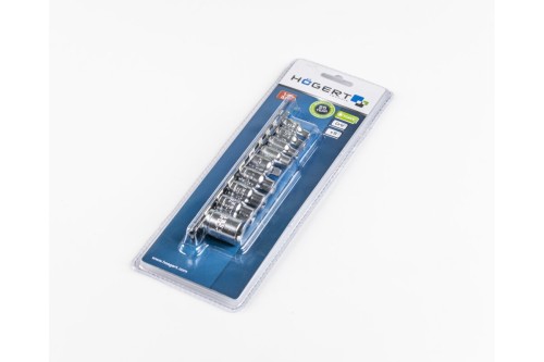 Zestaw nasadek TORX Hogert w rozmiarach E5–E8 i E10–E16 z mocowaniem 1/4 i 3/8 cala
