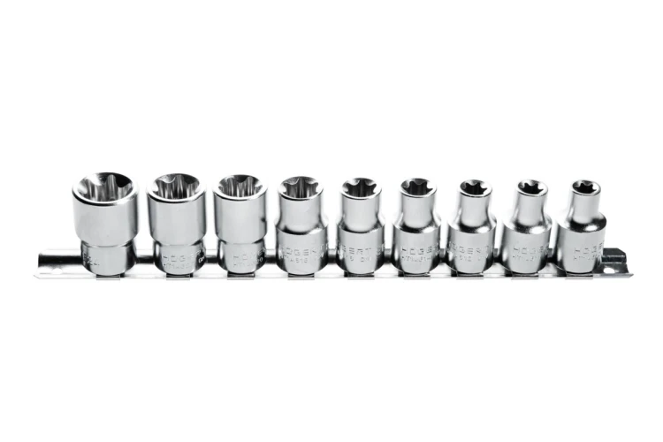 Hogert Technik HT1A880 – zestaw 9 nasadek TORX 1/2 cala ze stali CrV