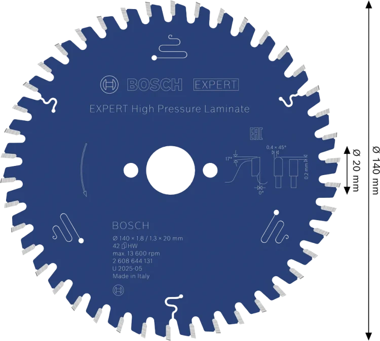 Zęby z węglika Microteq o geometrii HLTCG tarczy Bosch EXPERT High Pressure Laminate 140 mm