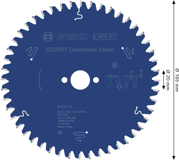 Zęby z węglika spiekanego Extra Hard Microteq o geometrii ATB tarczy Bosch EXPERT 165 mm