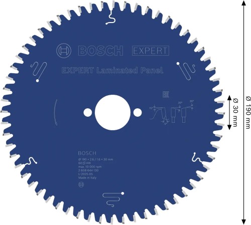 Zęby z węglika spiekanego Extra Hard Microteq o geometrii ATB tarczy Bosch EXPERT 190 mm 60Z