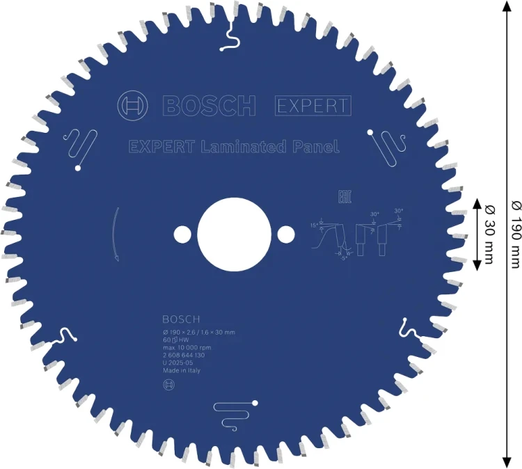 Zęby z węglika spiekanego Extra Hard Microteq o geometrii ATB tarczy Bosch EXPERT 190 mm 60Z