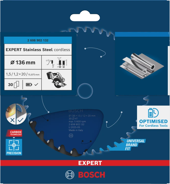 Cienki rzaz Extra Thin Kerf i powłoka ProteQtion tarczy akumulatorowej Bosch EXPERT 136x20 mm