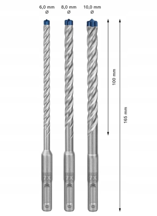Zestaw 3 wierteł do żelbetu Bosch EXPERT SDS Plus w rozmiarach 6, 8, 10 mm