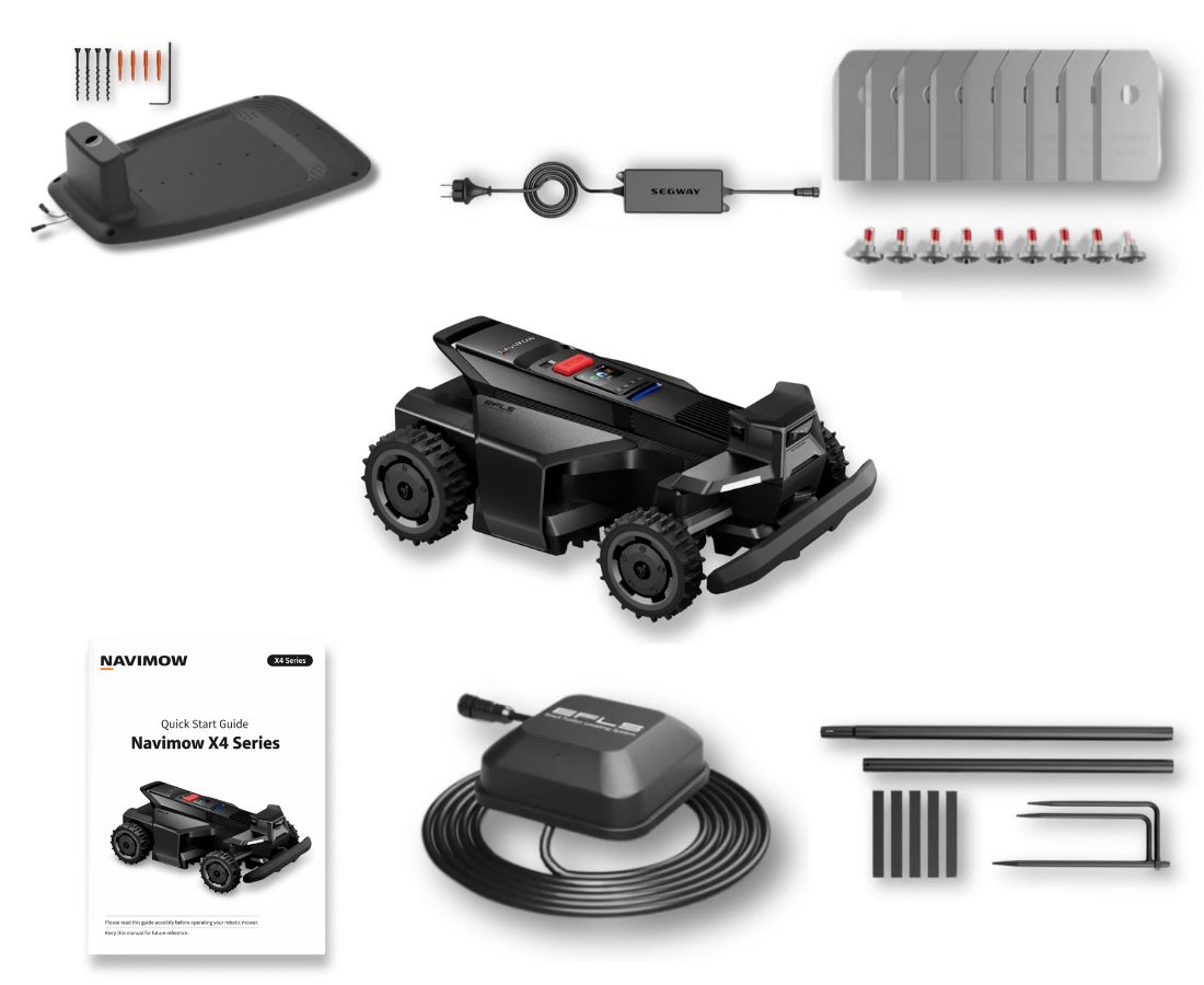 Zawartość fabrycznego zestawu robota Segway Navimow X430E AWD
