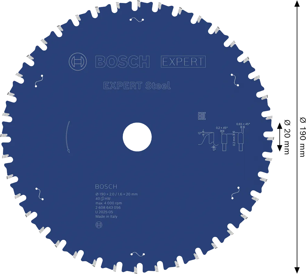 Tarcza pilarska do cięcia stali Bosch EXPERT Steel 190x20 mm 40Z 2608643056